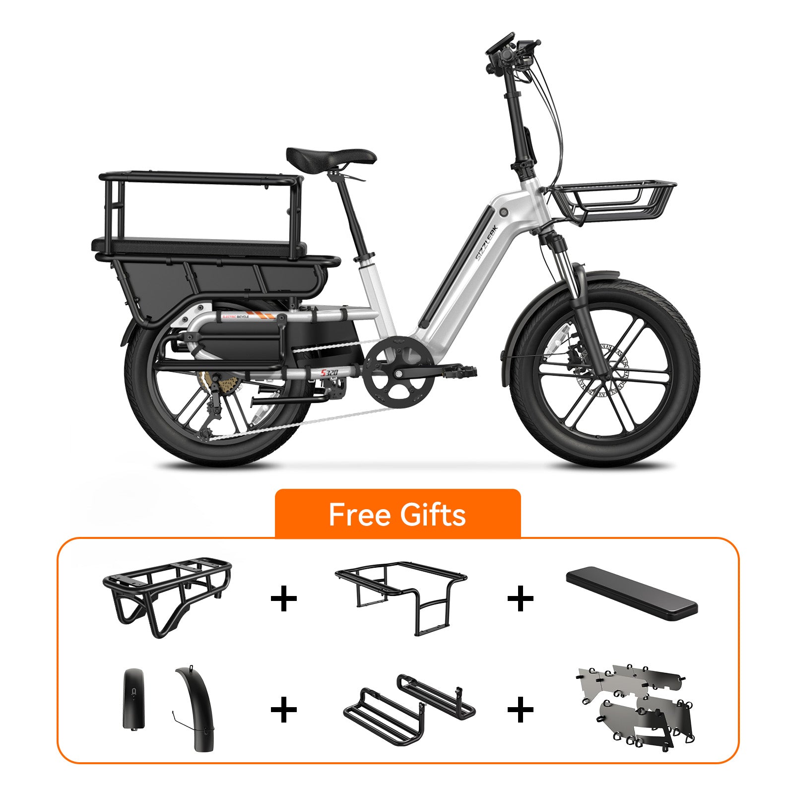 S320 aluminous electric cargo white bike side view with free gift