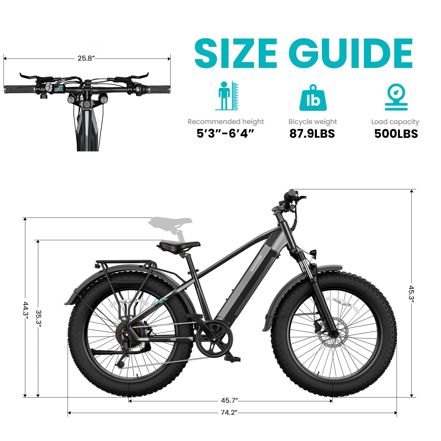 Sizzlebk S400 26'' Step Over Fat Tire Ebike