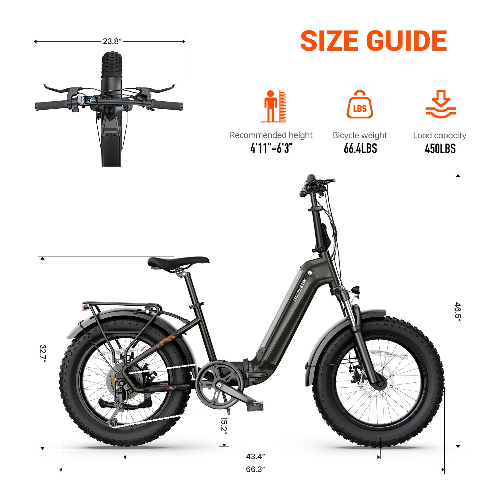 Sizzlebk S200 20" Fat Tire Foldable Ebike