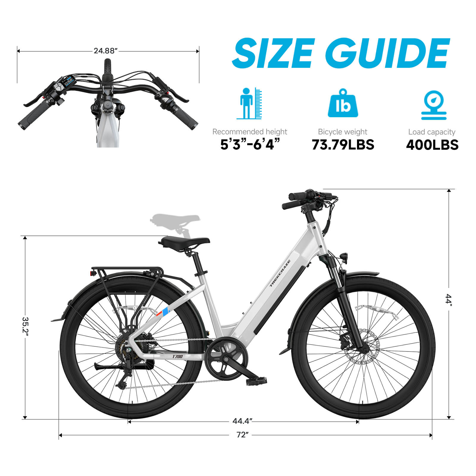 T700 27.5'' Step Thru Mountain Ebike for Adult