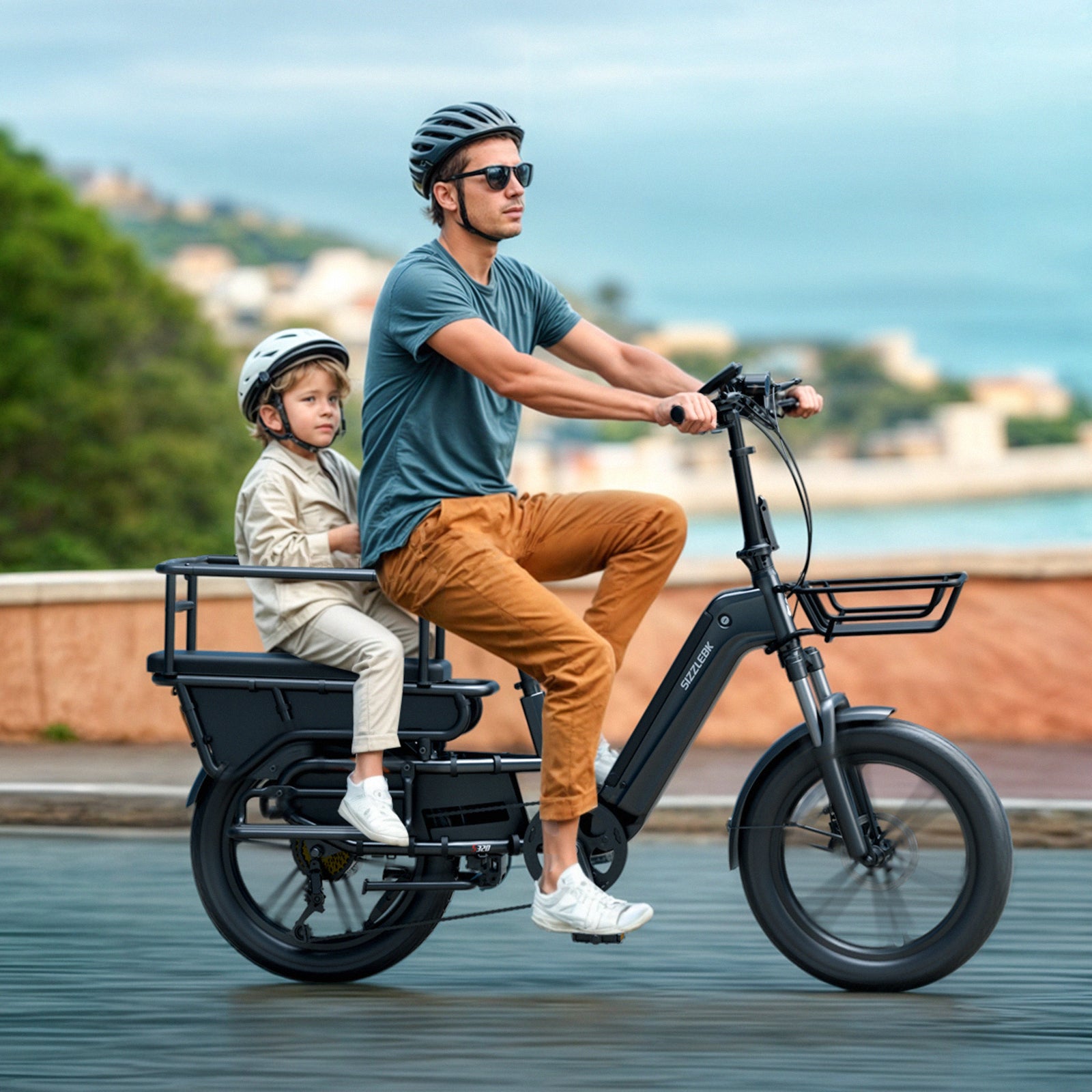 S320 aluminous electric cargo bike side view with fat tires for city and off-road riding